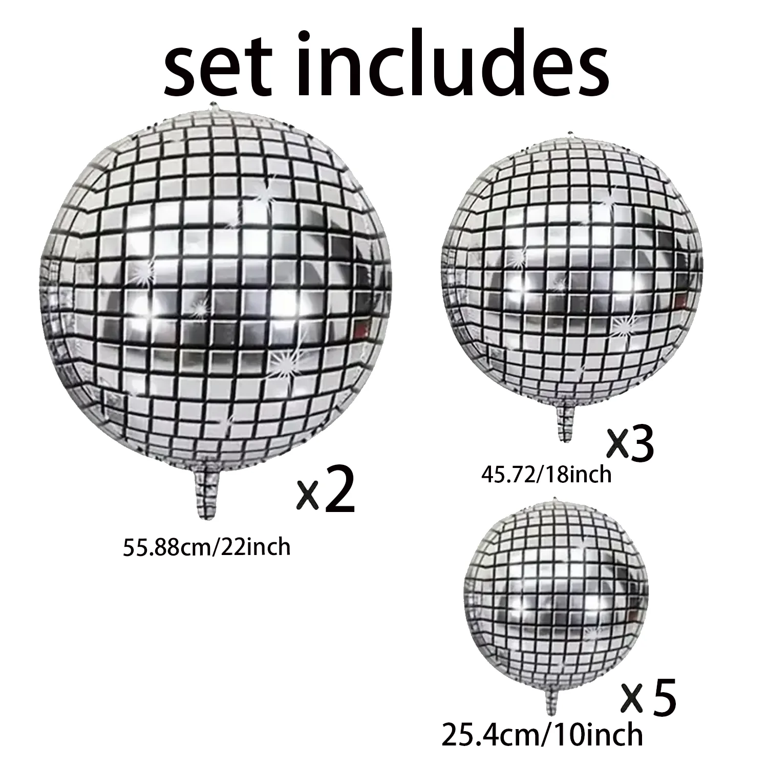 Silberne Disco-Ballons eignen sich für Geburtstagsfeiern, Jubiläen, 70er- und 80er-Jahre-Themenveranstaltungen, Cocktailpartys und Tänze. – Detail 2
