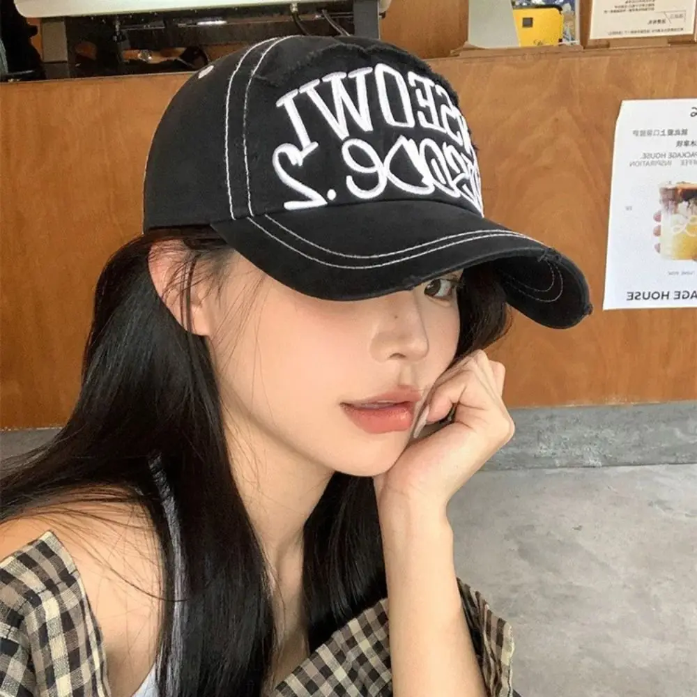 

Baseball Hat Embroidered Embroidery Letter Baseball Cap Simple Fashion Sun Hat Cotton Retro Peaked Cap Girls