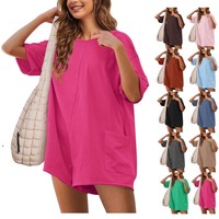 Fashion Plus Size Rompers Women Sleepwear Solid Summer Loose Casual Short Sleeve Open Back Jumpsuit Student Homewear Pajamas