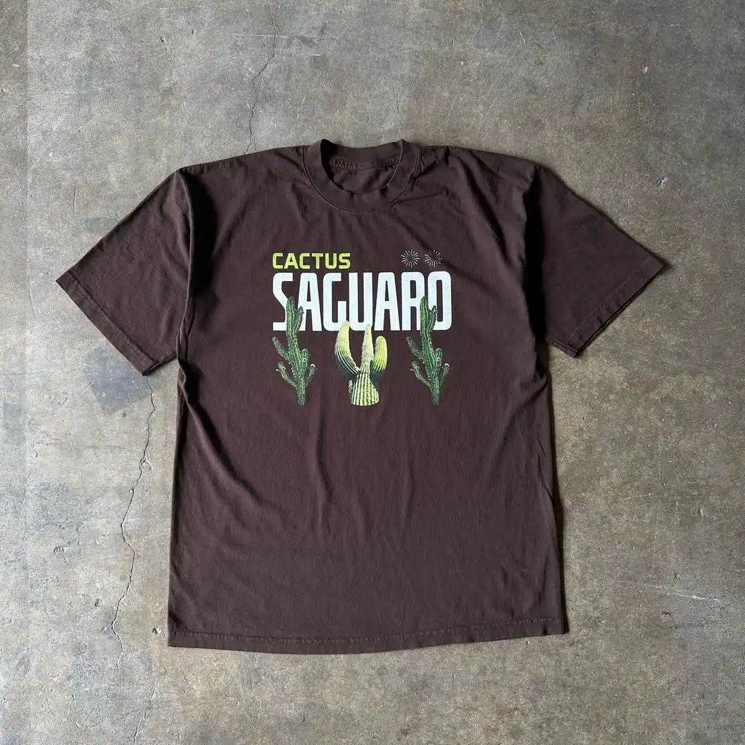 軽量高密度断熱半袖tシャツ-ブラウン-メンズ＆レディース用-wang-studio-220g-カクタスレターデザイン