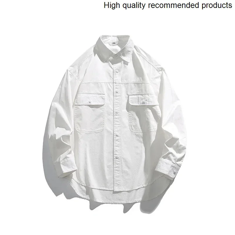 

Casual Men Plus Size Loose Long Sleeve Pure Cotton Cargo Shirt Campus Boy Oversize Outdoor Shirt Blouse Spring Autumn Clothing