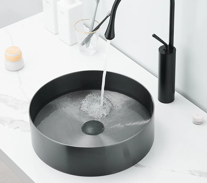 Nordic black tabletop basin circular wash basin household basin 304 stainless steel