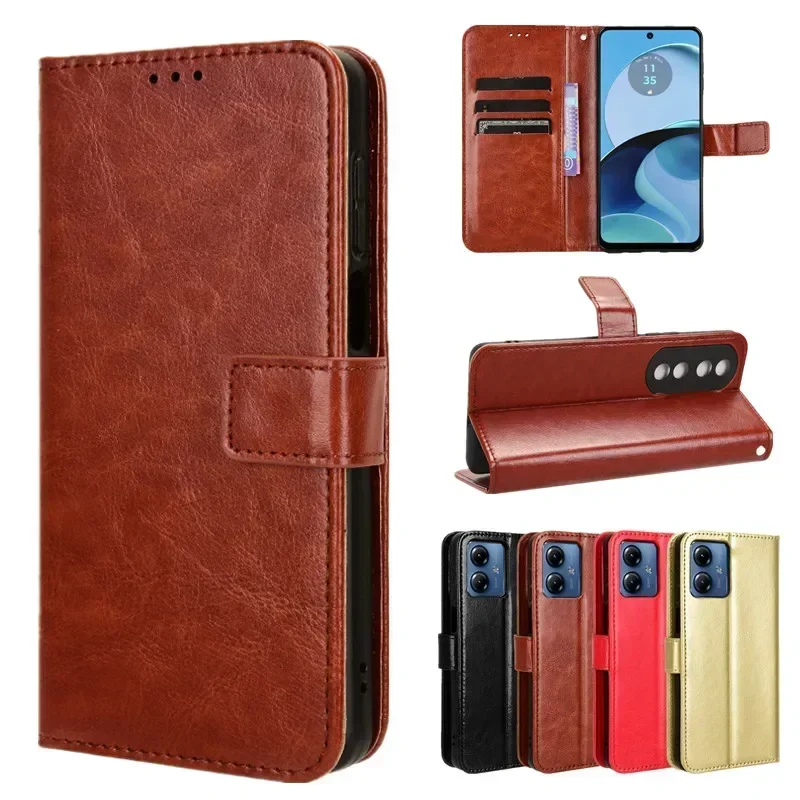 Leather Flip Case For Motorola Moto G04 G14 G24 Power G34 G54 G84 Protective Cover Wallet Card Slot Kickstand Coque Fundas