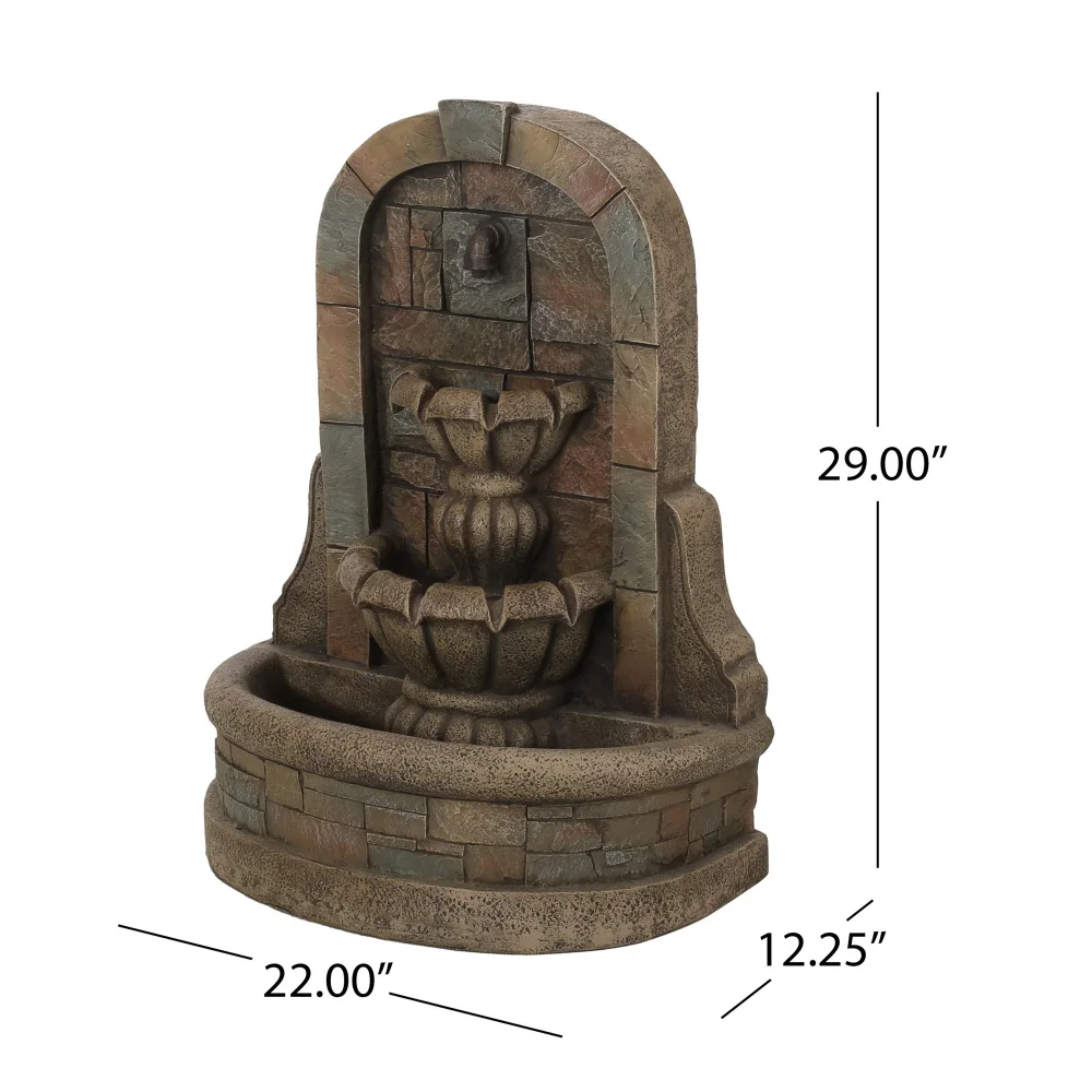 Fontana da esterno grigio pietra da 29 pollici, resistente alle intemperie, cascata in piedi, flussi d'acqua da pavimento a 2 livelli in stile romano per giardino e cortile