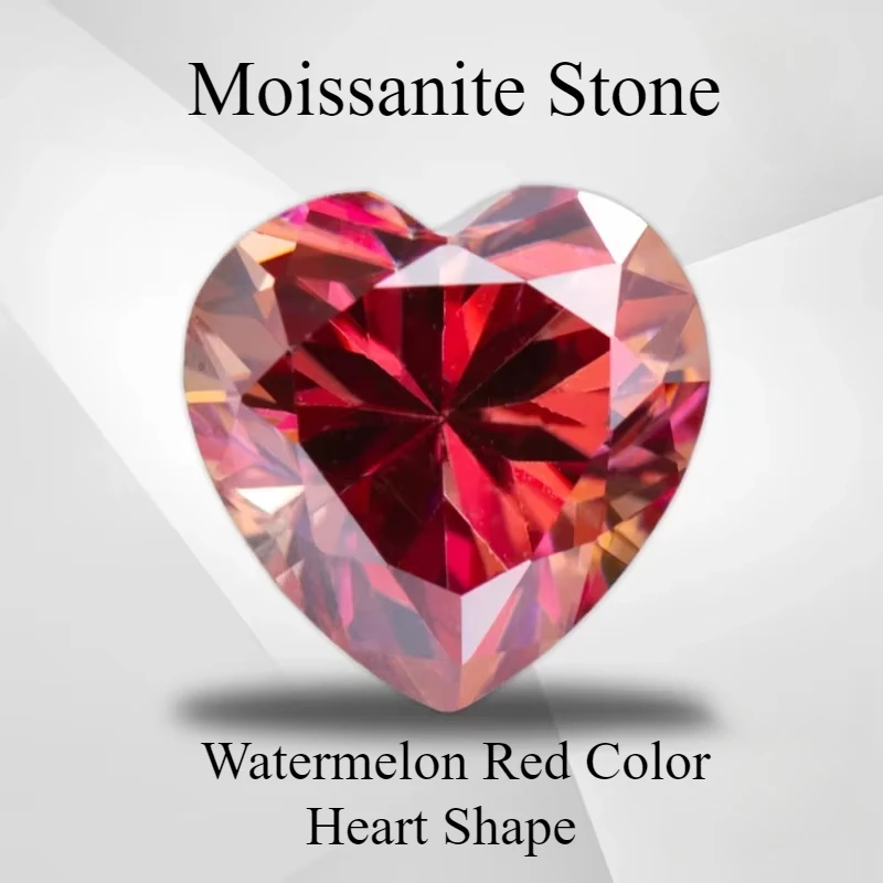 Moissanite Stone Heart Shape Watermelon Red Color VVS1 WithCertificate Pass Diamond Tester Charms Jewelry Making Materials