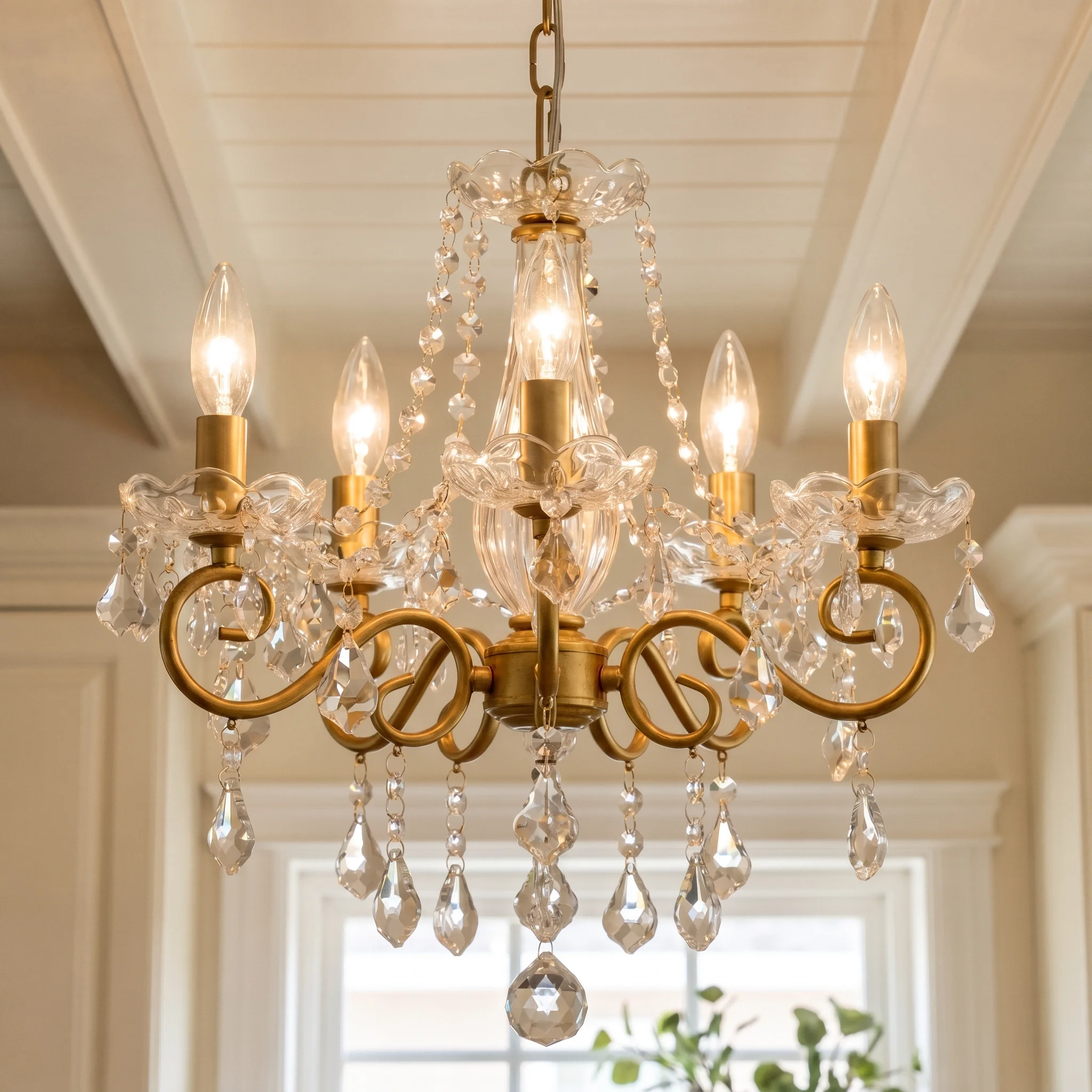 Vintage Gold K9 Crystal Candle Chandelier Adjustable Pendant Light Fixture for Dining Living Bedroom Foyer Home Decor Lighting