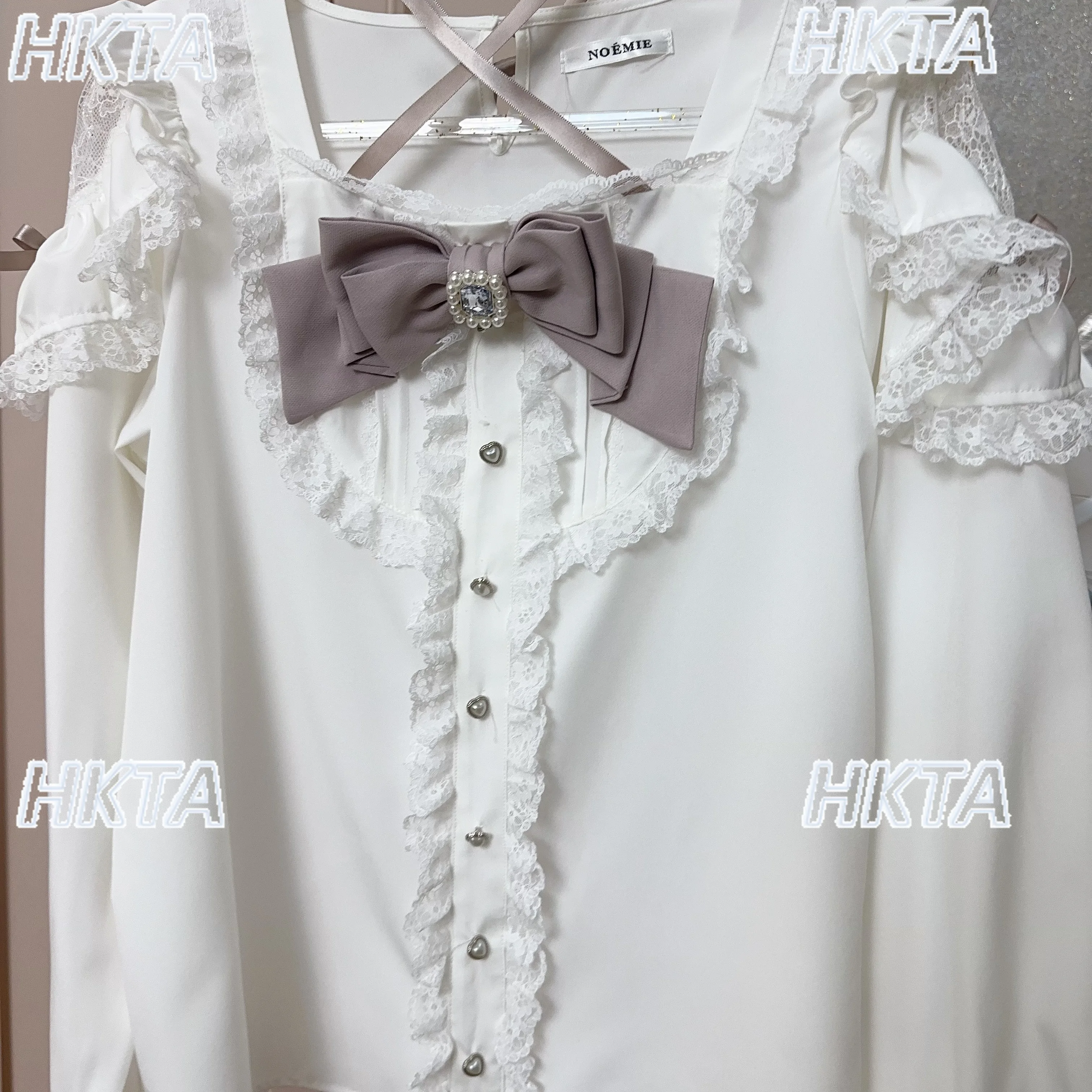 Japonês doce outono bonito lolita camisa outono gola quadrada manga longa renda costura fora do ombro amor arco blusa branca feminina