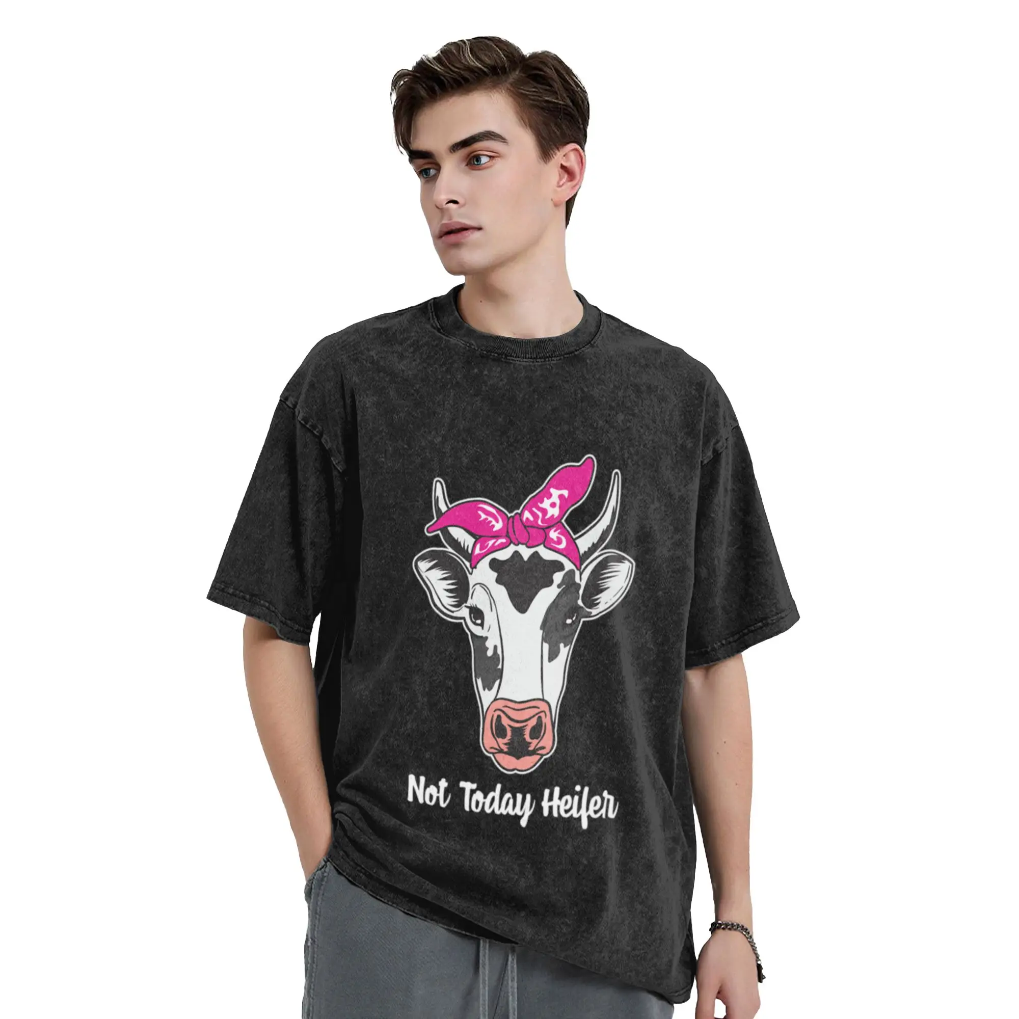 Not Today Heifer Farmer Cow Breeders Print Gift  Classic Stylish A T-Shirt Oversized Short Sleeve Men's Women's Cotton Tees Tops
