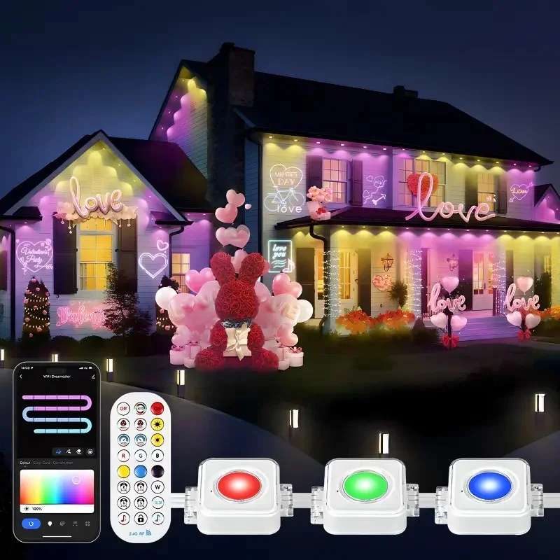 

147FT 90LEDs Permanent Outdoor Light String APP Smart RGBIC Eaves LED Lights DIY Scene Modes Christmas Party Lighting Decoration