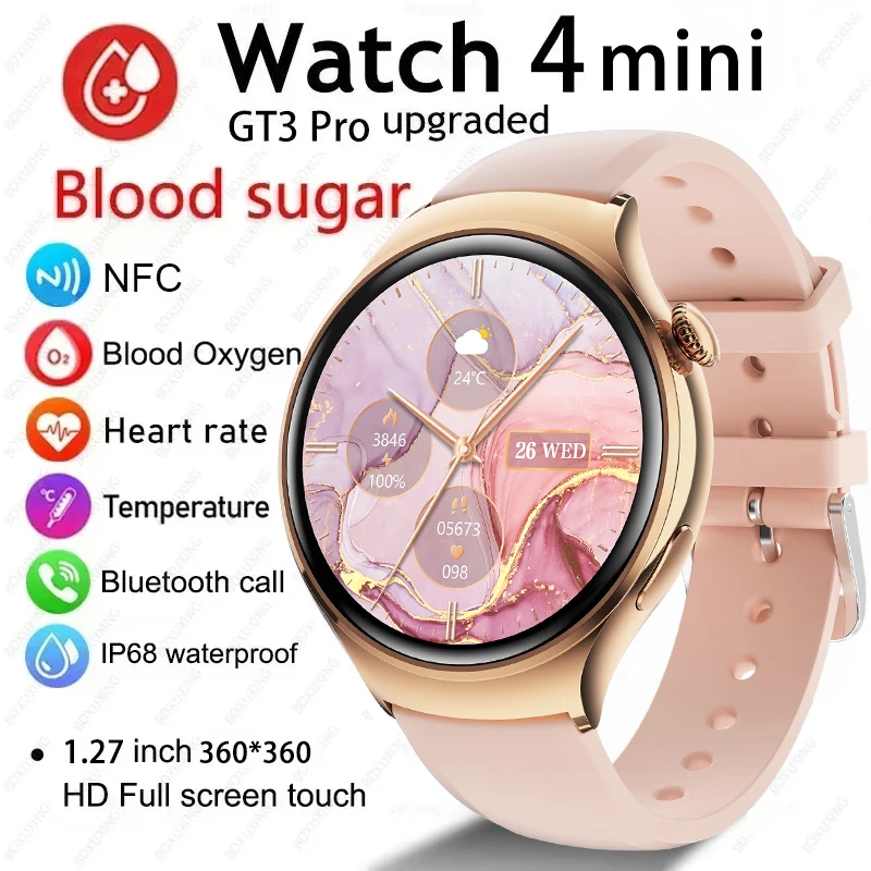 2024 nuevo Huawei gt4 mini reloj inteligente mujer 360 * 360 amoled pantalla de alta definición NFC ip68 reloj inteligente de azúcar en sangre de