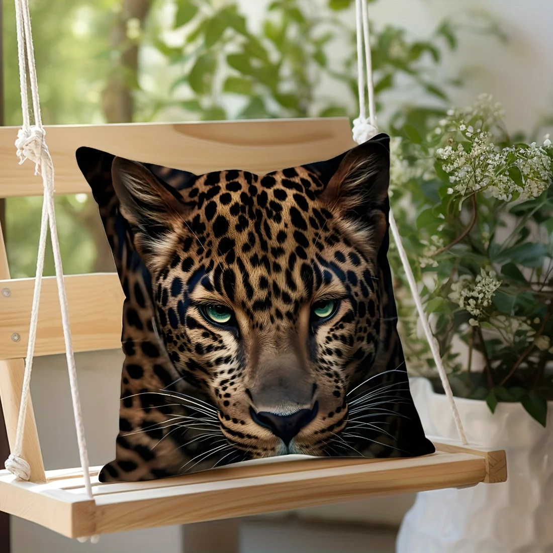 Leopard Portrait Soft Peach Skin Velvet Throw Pillow Cover  Machine Washable for Living Room, Bedroom, Car Decor