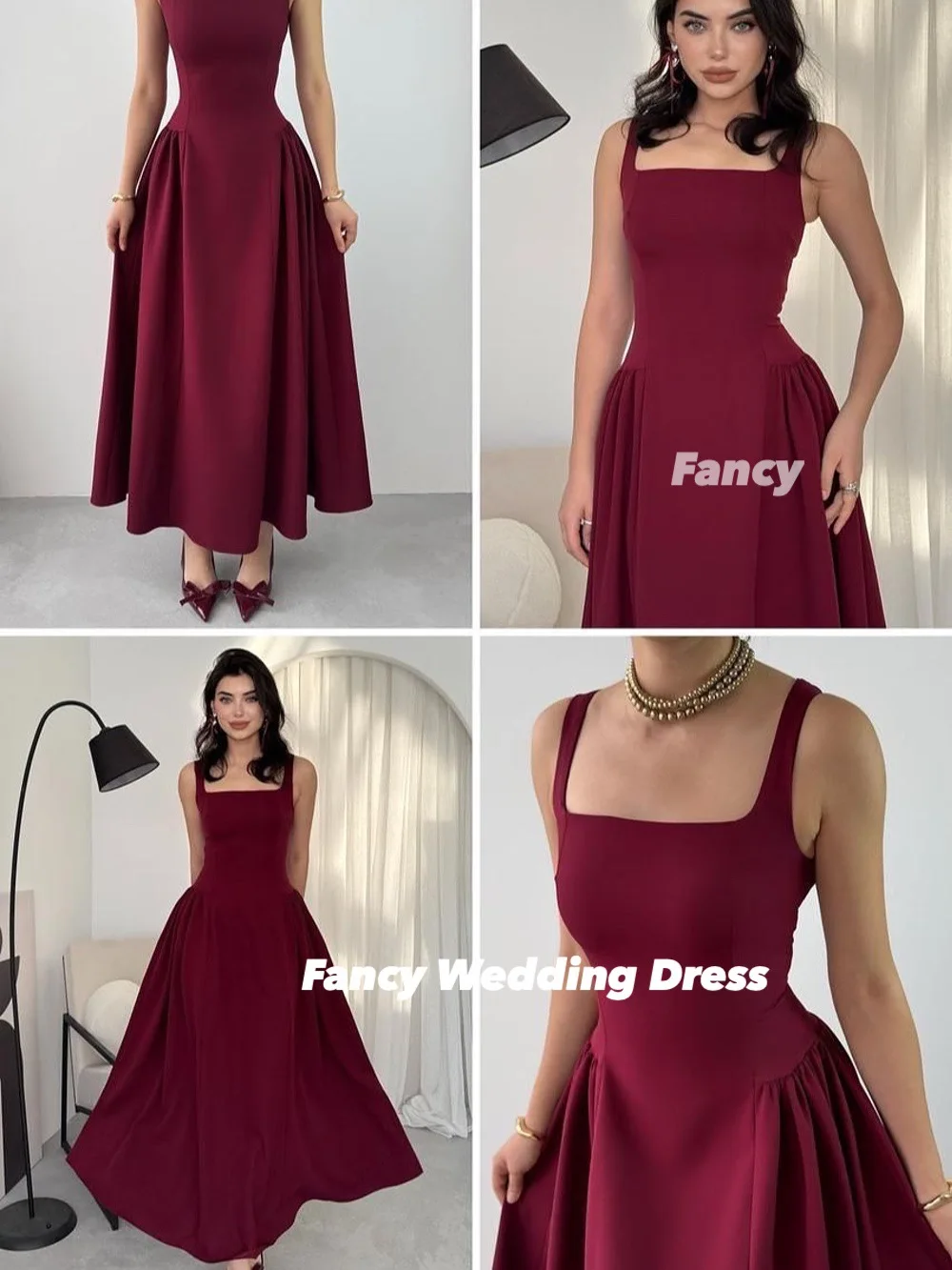 

Fancy Sexy Burgundy Evening Dress Saudi Arabia Women Prom Gown A Line Elastic Satin Formal Occasion Dresses