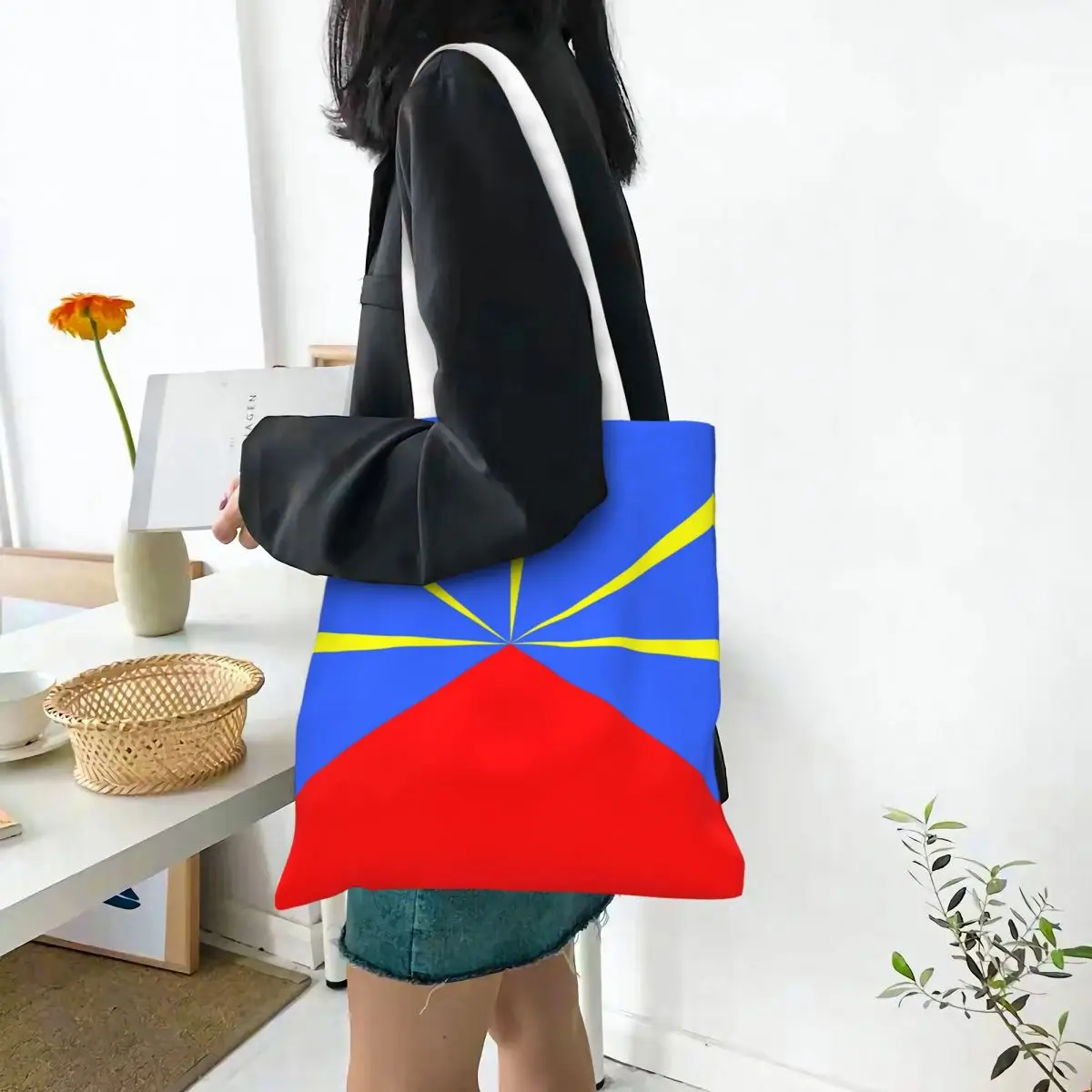 974 Reunion Island Flag Shopping Bags Ladies Canvas The Tote Bag Reusable Ladies Shoulder Tote Travel Handbag