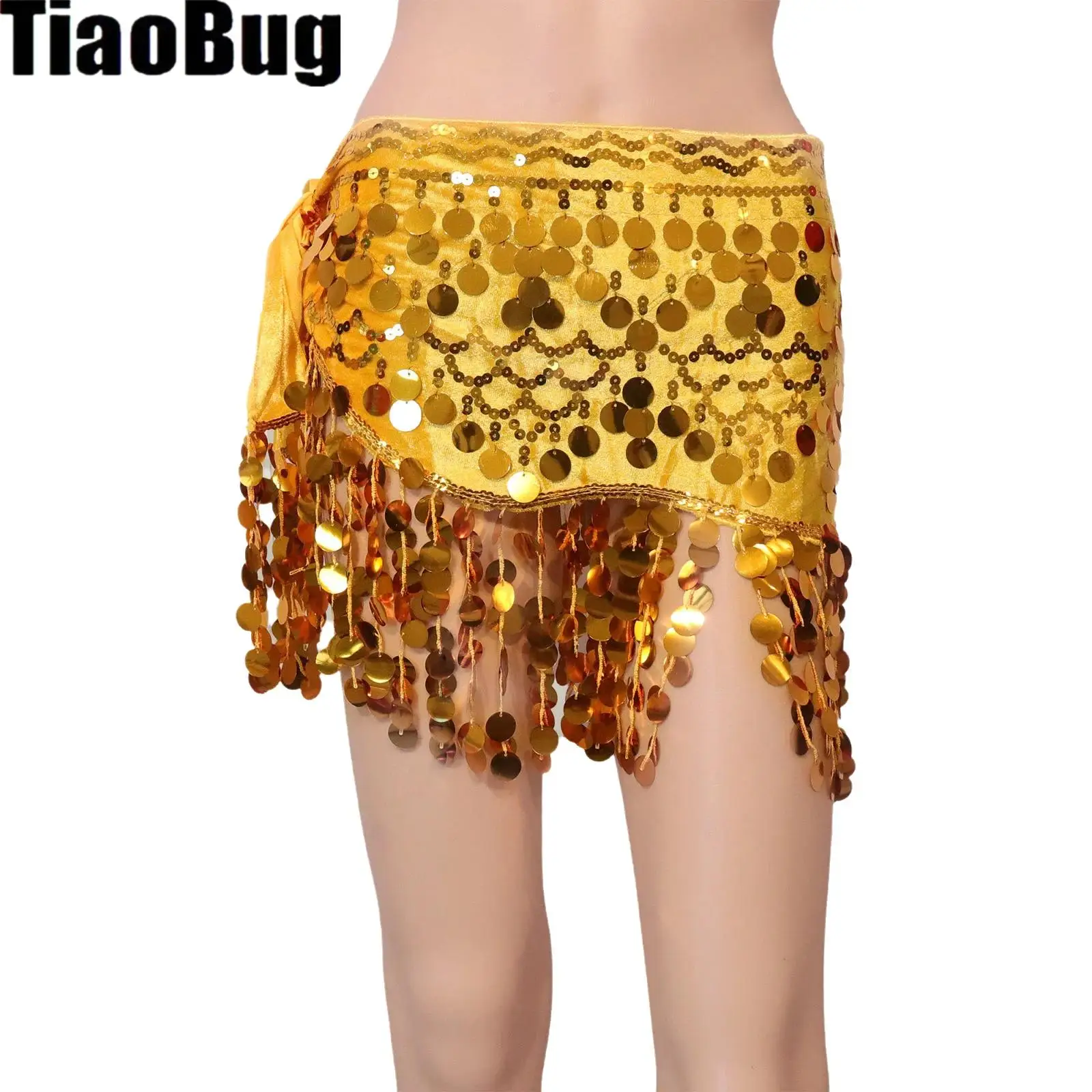 

Womens Belly Dance Skirt Hip Scarf Round Sequin Tassel Lace-up Waist Skirt Hip Wrap Dancewear for Stage Performance Dancing