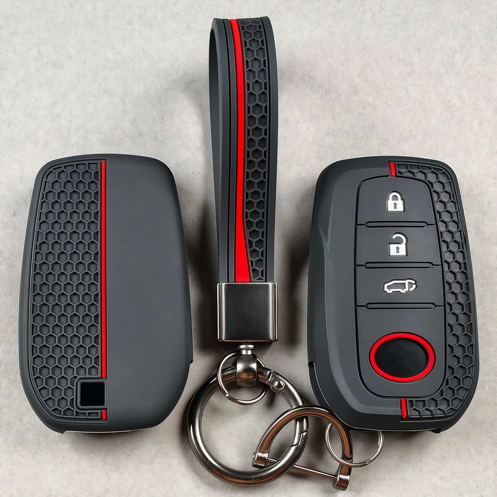 Housse de protection en silicone pour clé de voiture à 3 boutons, pour Toyota CHR Hilux Fortuner Land Cruiser 200 Camry Corolla Crown RAV4 Highland