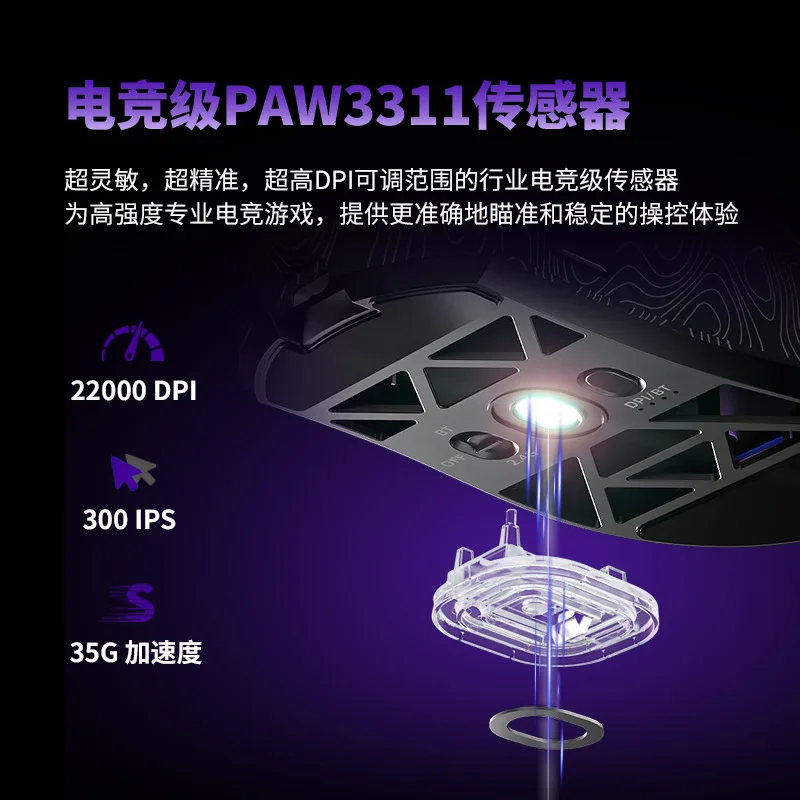 Mouse Gamer Sem Fio Furycube G11 Bluetooth 2.4G com Sensor Paw3311, Design Leve e Vazado, Mouse RGB para PC e Laptop