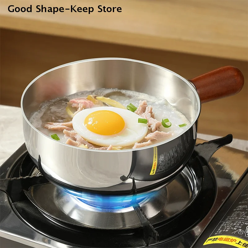 Stainless Steel Compact Cooking Pot, Milk Pot With Wooden Handle, Suitable For Frying Eggs And Heating Milk. Made Of Stainless S
