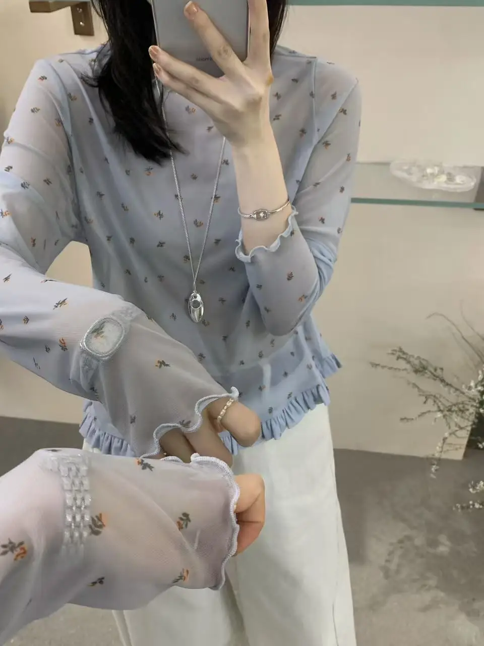 

Женская хлопковая футболка Lilianmr в корейском стиле с рюшами, длинными рукавами, круглым вырезом и принтом в горошек, весна-лето