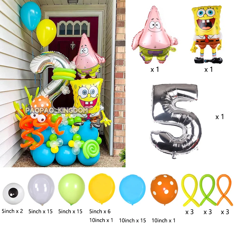 SpongeBob Schwammkopf Folienballon-Set Niedliche Cartoon-Ballons für Kinder Jungen Mädchen Geburtstagsfeier Dekorationen – Detail 5