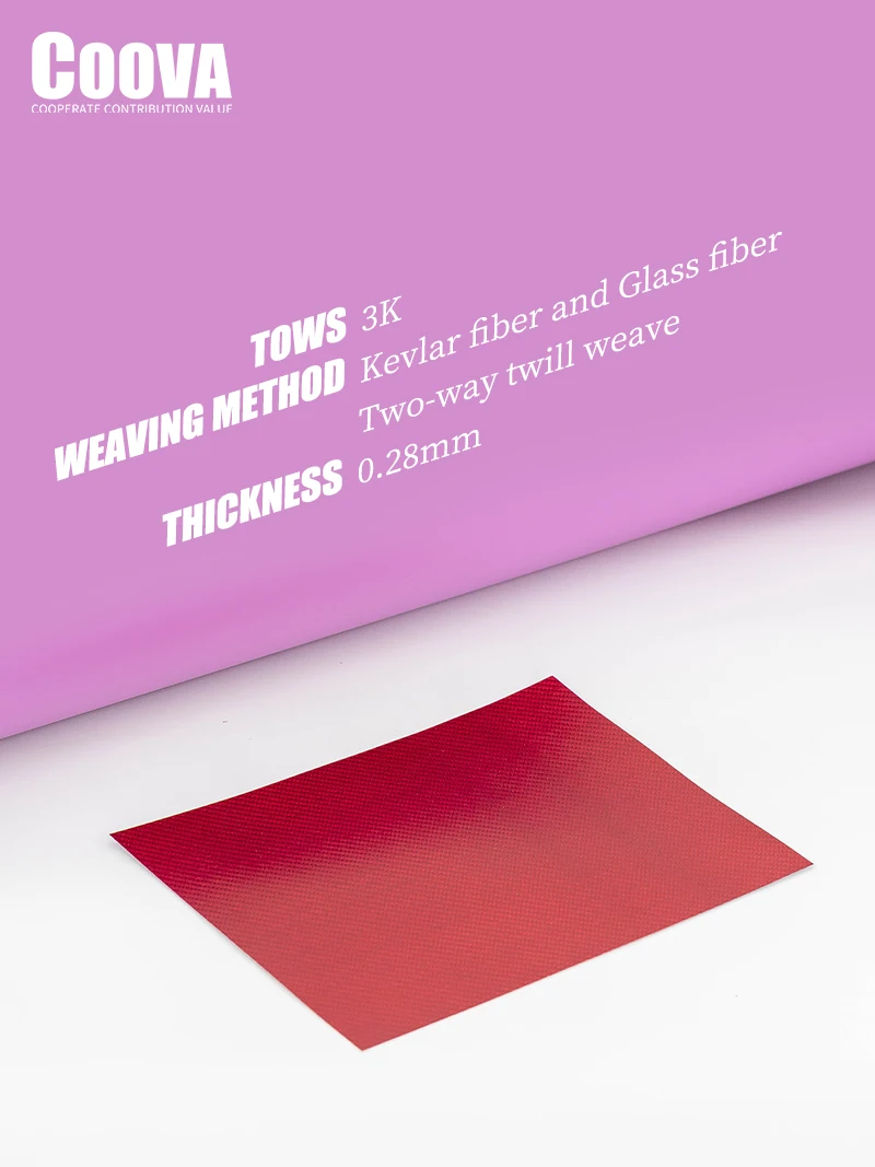 F508 COOVA Electroplated Red & Silve Kevlar Fiber Sheet Twill Real Fiber Plate Board Epoxy Composite Thickness 0.28mm Decoratio