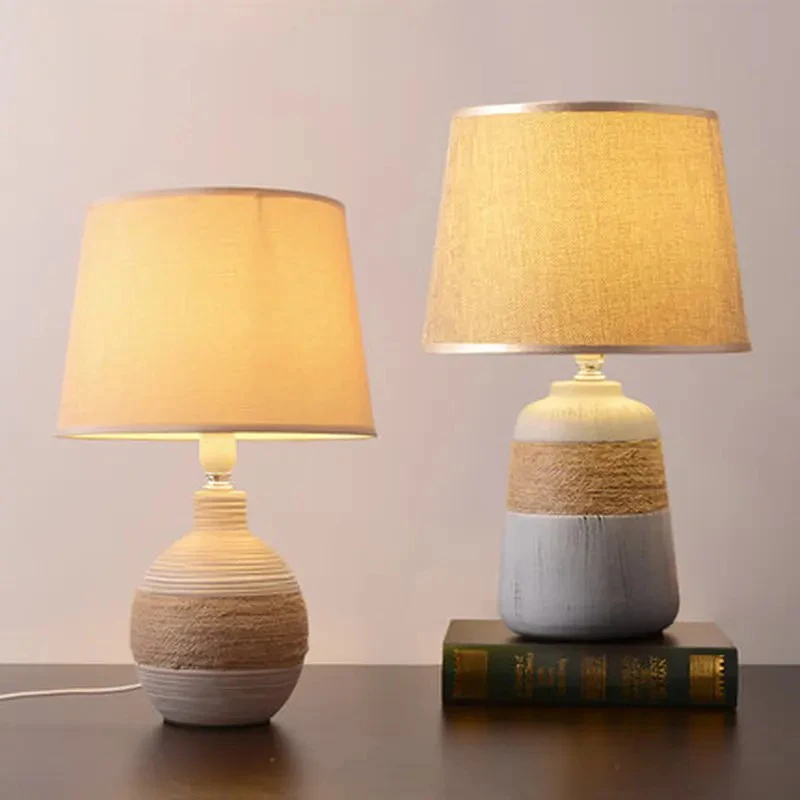 

Ретро сельская настольная лампа керамика ручной работы ночные светильники прикроватная лампа гостиная домашний декор освещение тканевый абажур настольный светильникE14