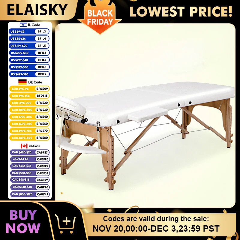 

Elevating Folding Massage Bed European SPA Folding Beauty Bed Solid Wood Beauty Salon Massage Bed for Home and Commercial Use