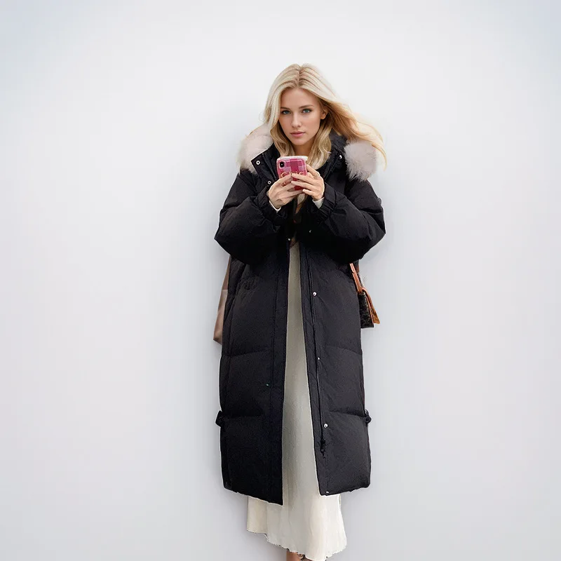 2025 Giacca imbottita da donna invernale Collo lungo in pelliccia sopra il ginocchio Cappotto trapuntato femminile Caldo addensare Cappotti LadyParkas in puro colore