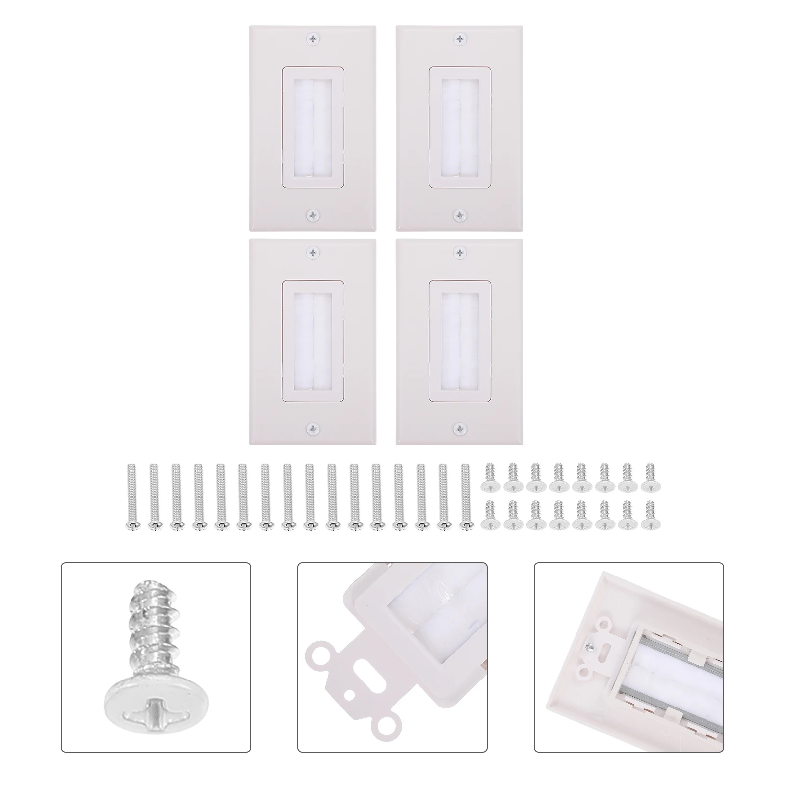 

4pcs Through Insert Brush Abs Cable Through Plate Wall Plate White Single Gang For Wall Cable Management Abs Plastic