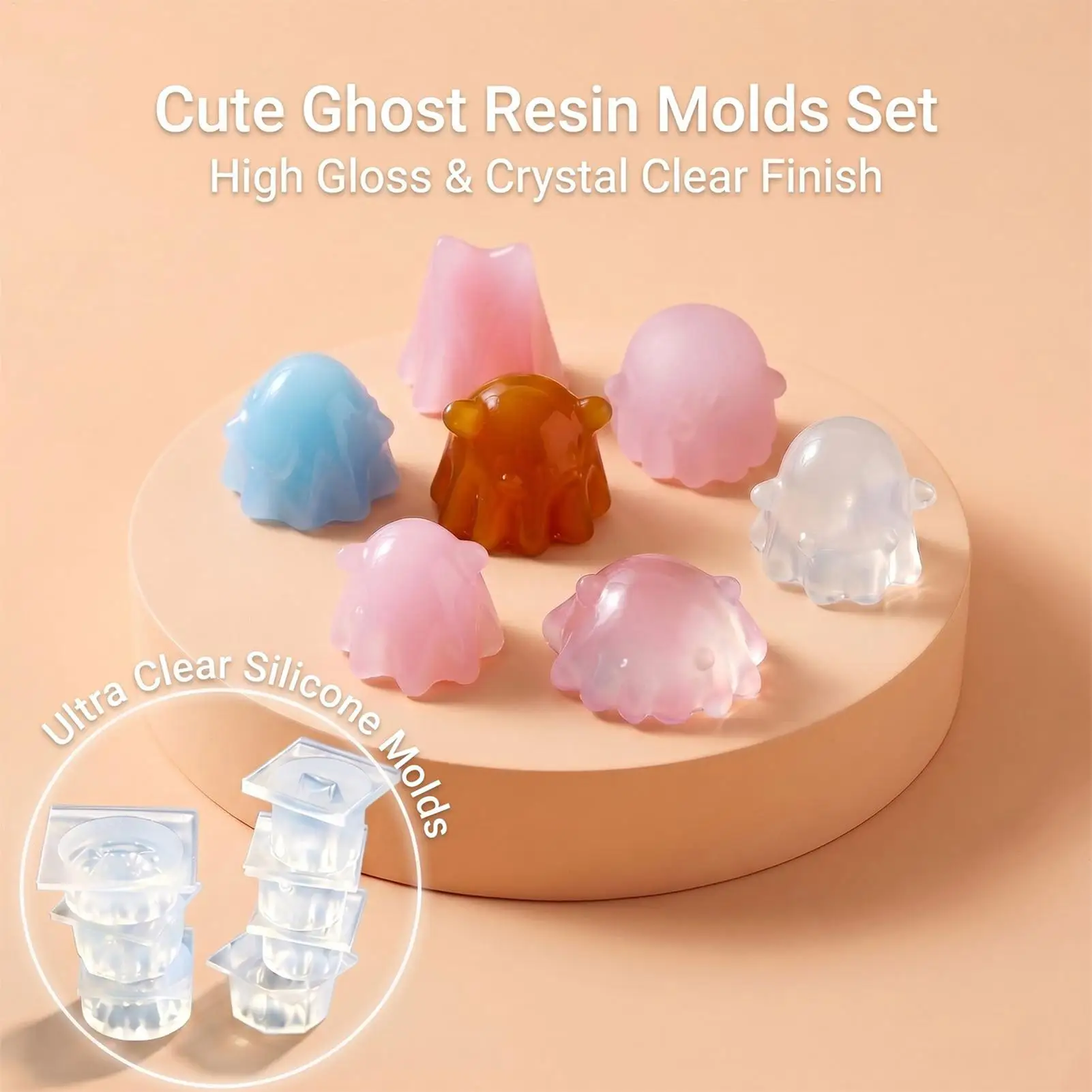 Ghost Mold 3D Silicone Resin Casting Jelly Cute Non-Sticky 7pcs DIY Epoxy Mold for Wax Candle Fondant Clay Miniature Dollhouse view 4