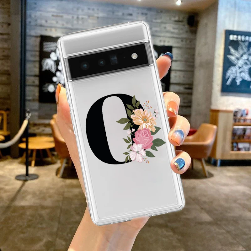 Flower Letters S Phone Case For Google Pixel 9 Pro XL 8 7 6 Pro 8A 7A 6A 5 4 5A 4A 3A XL 5G Silicone Shockproof Soft Clear Cover
