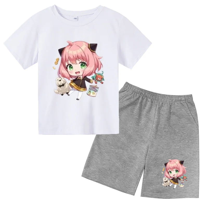 kidsChildren's T-shirt set for boys and girls casual sports round neck short sleeves+shorts, 2-12 year old printed cartoon anime