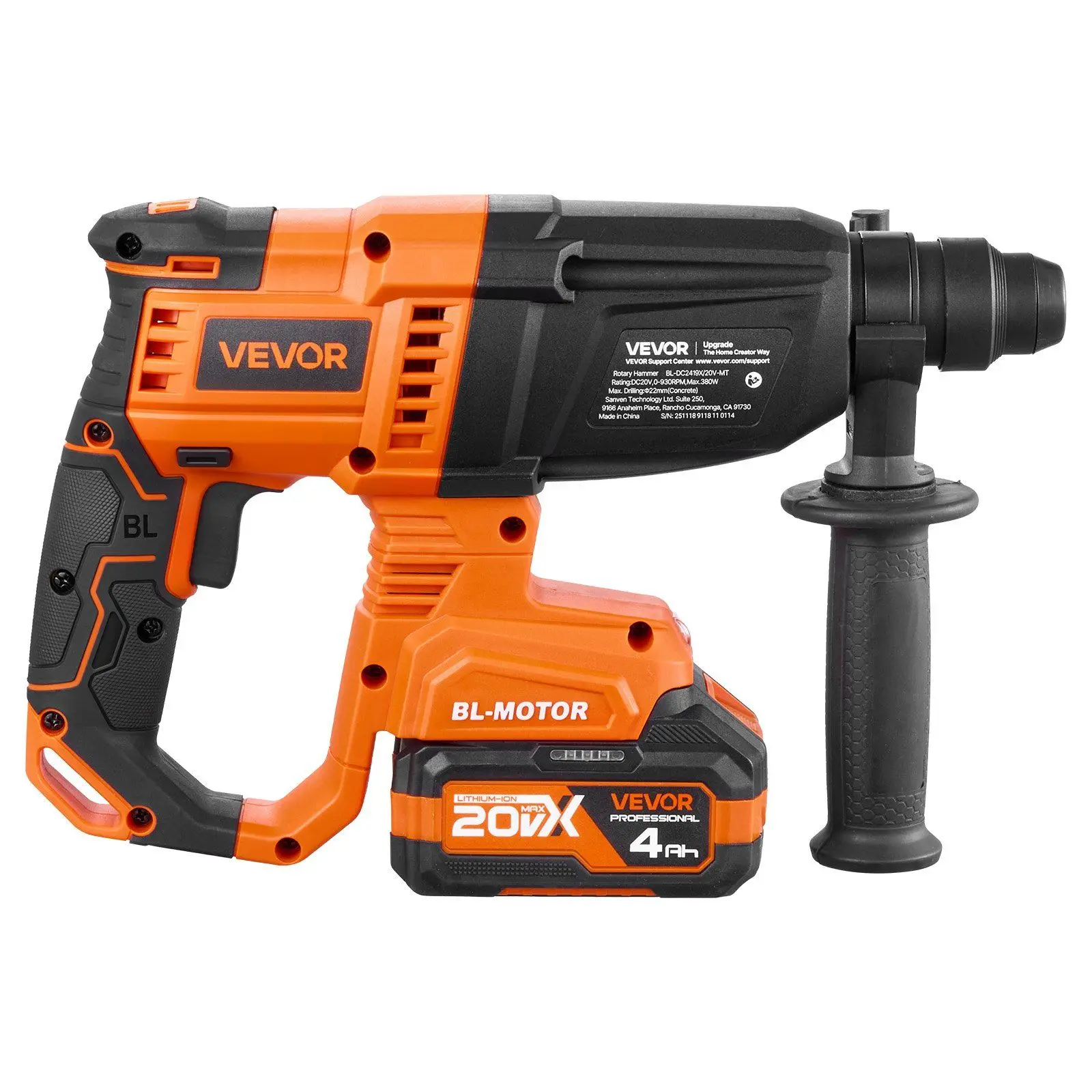 

Rotary Hammer Drill, 7/8 in SDS-Plus Cordless, 20V Battery Powered Rotary Hammer, Brushless, Including Battery, Charger, 3