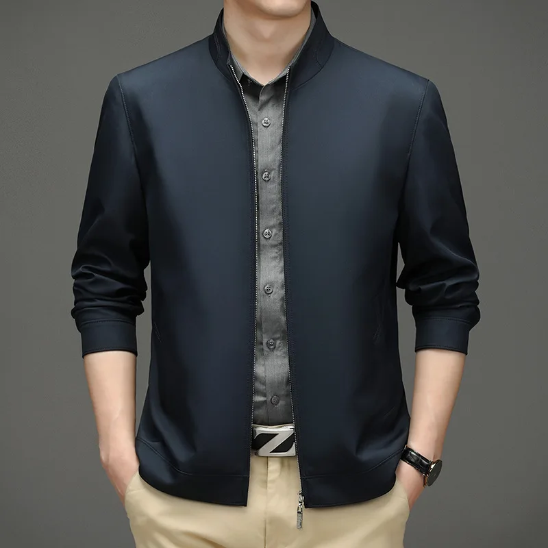 

Plus Size L-7xl Wash And Wear Silk Jacket Men's Stand Collar Zipper Suit Casual Worker Style Slim Jacket Baseball Jackets Tops6x