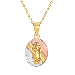 Tri-Color Gold Plated Virgin Mary Guadalupe Charm Pendant Necklace for Women Gift