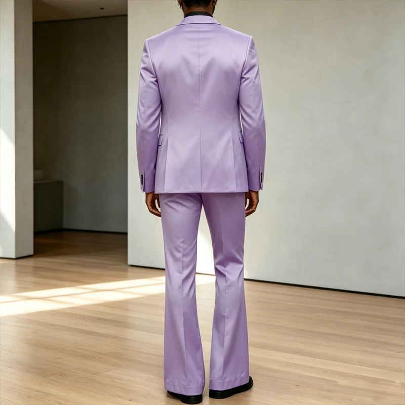Luxury Men's Satin Suit 2 Piece Notch Lapel 2 Button Blazer Shiny Wide Leg Flared Pants Set Formal Tuxedo For Prom Wedding Party - view 3