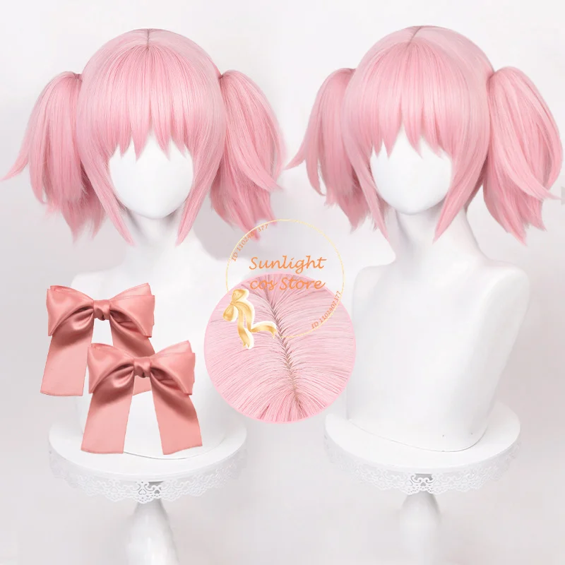 High Quality Anime Madoka Kaname Cosplay Wig Pink Short Wig With Ponytail Heat Resistant Hair Halloween Women Anime Wig+Hairpin