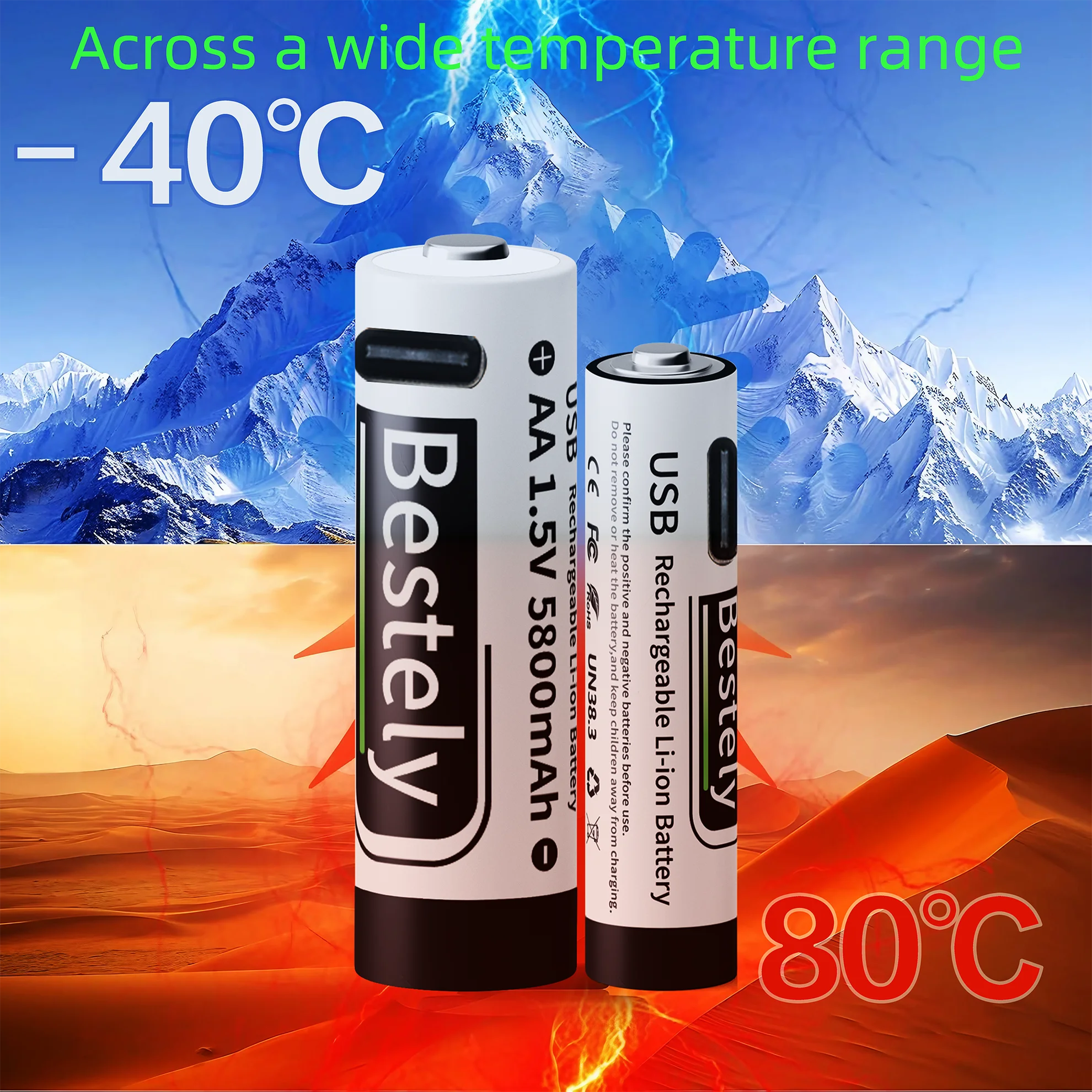 Updated 1.5V AA 5800mAh+AAA 3600mAh Rechargeable Lithium Ion Battery Fast Charging Li-ion Batteries 2000 Cycle with USB-C Cable