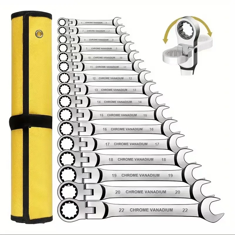 

Flex Head Ratcheting Wrench Set Combination Ended Spanner Kits Chrome Vanadium Steel Hand Tools Socket Key Ratchet Wrench Set