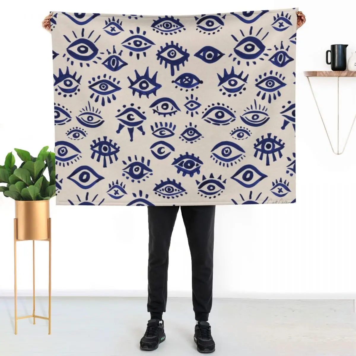 

Mystic Eyes a Navy & Cream Throw Blanket Year Round Soft Comfortable Blanket for Home