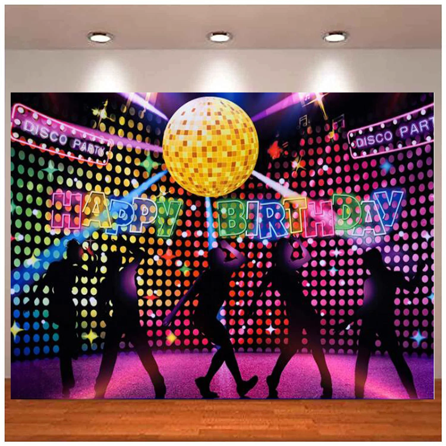 

Happy Birthday Disco Banner Backdrop 70s 80s 90s Disco Fever Dance Let's Glow Crazy Neon Background Hippie Party Decor Supplies