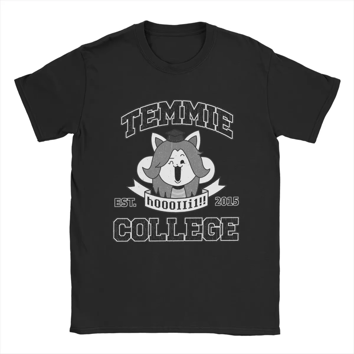 تي شيرت Temmie College Undertale للرجال من القطن الخالص تي شيرت ترفيهي برقبة دائرية تي شيرت بأكمام قصيرة ملابس للكبار