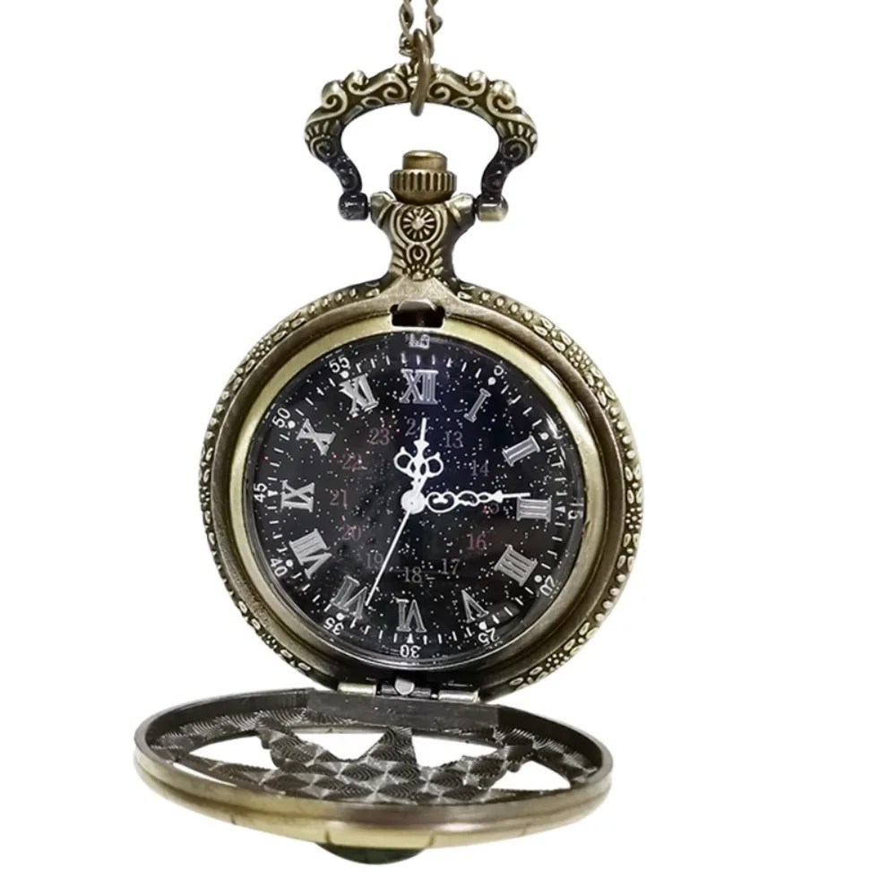 Bronze Watches Portable Hollowed Out Diamond Inlay Pocket Watch Flip Cover Quartz Watches