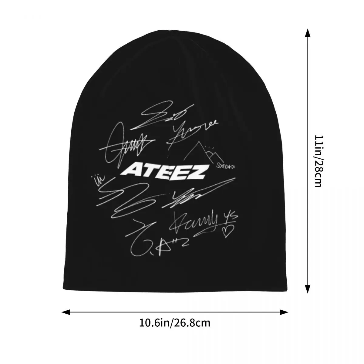 ATEEZ - شعار + توقيع (أسود) Skullies Beanies قبعات دافئة للخريف والشتاء في الهواء الطلق قبعة محبوكة قبعات بونيه للرجال والنساء والكبار