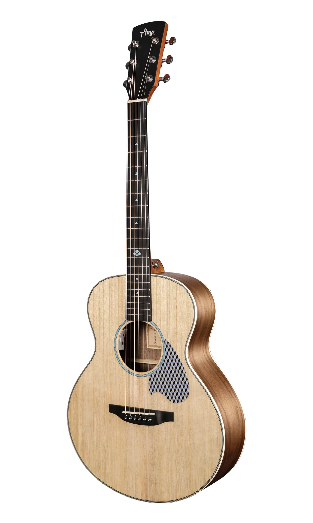 TS5P 36 Inch Travel Acoustic Guitar Solid Paulownia Top Black Walnut Mini Jumbo Folk Guitar with D'Addario XT Strings Gig Bag