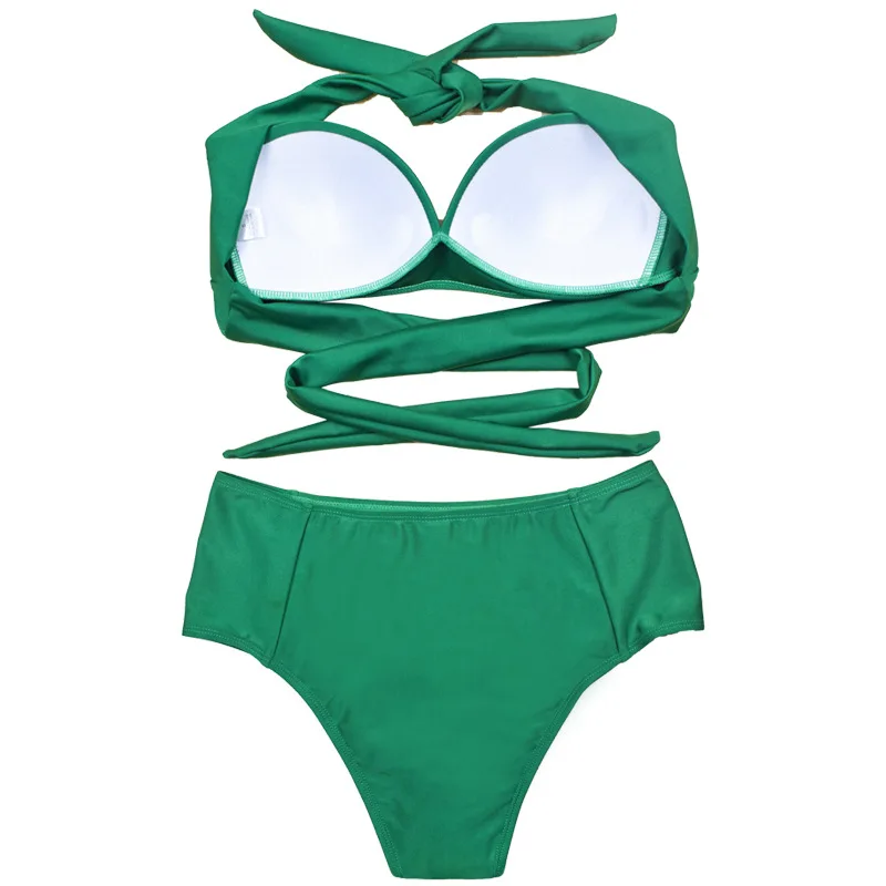 Ladies separate solid color gather bikini hard cup swimsuit two-piece set of bikini swimsuit