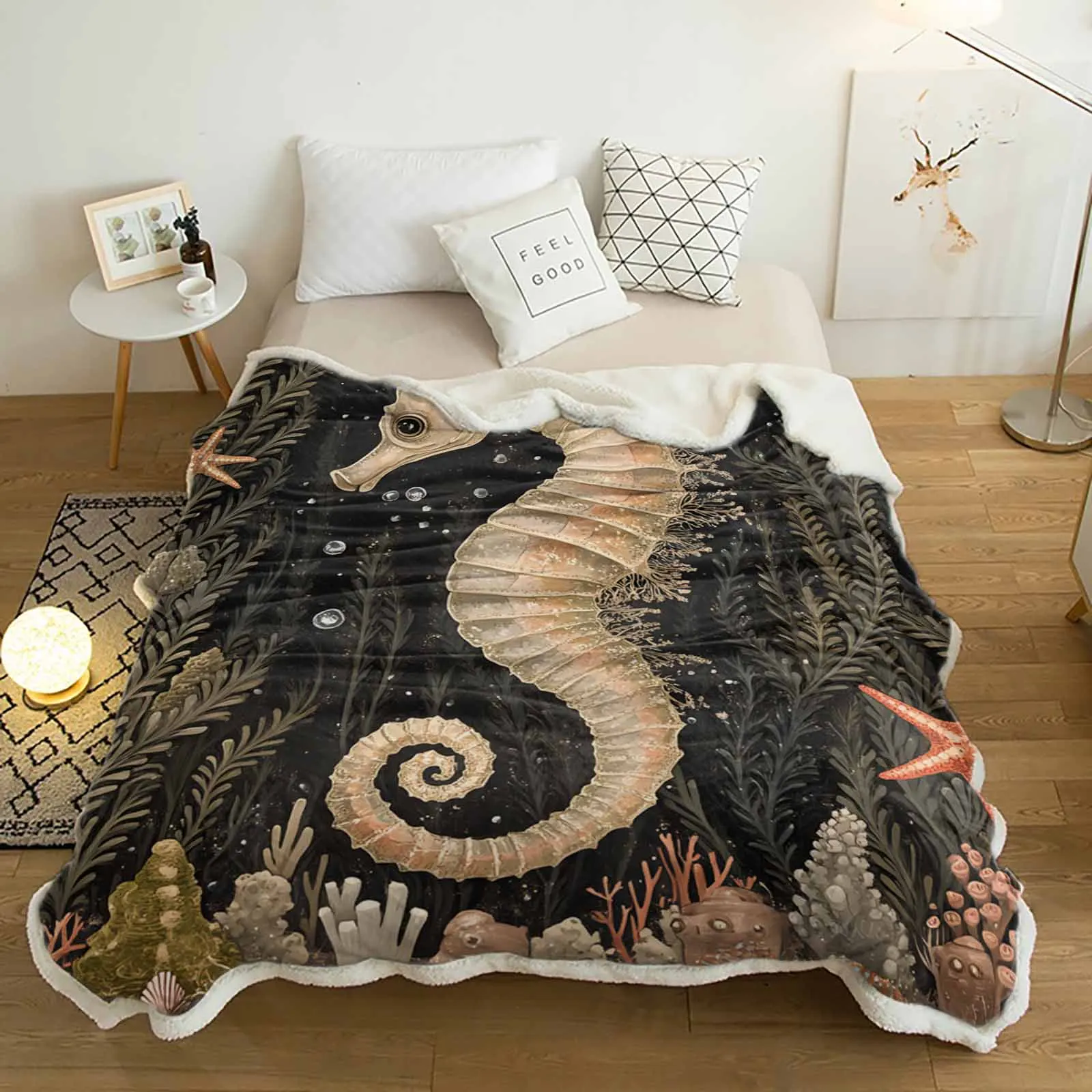 

Кашемировое одеяло в стиле ретро с морским дном, теплое зимнее мягкое одеяло для кроватей, дивана, шерстяное одеяло, покрывало