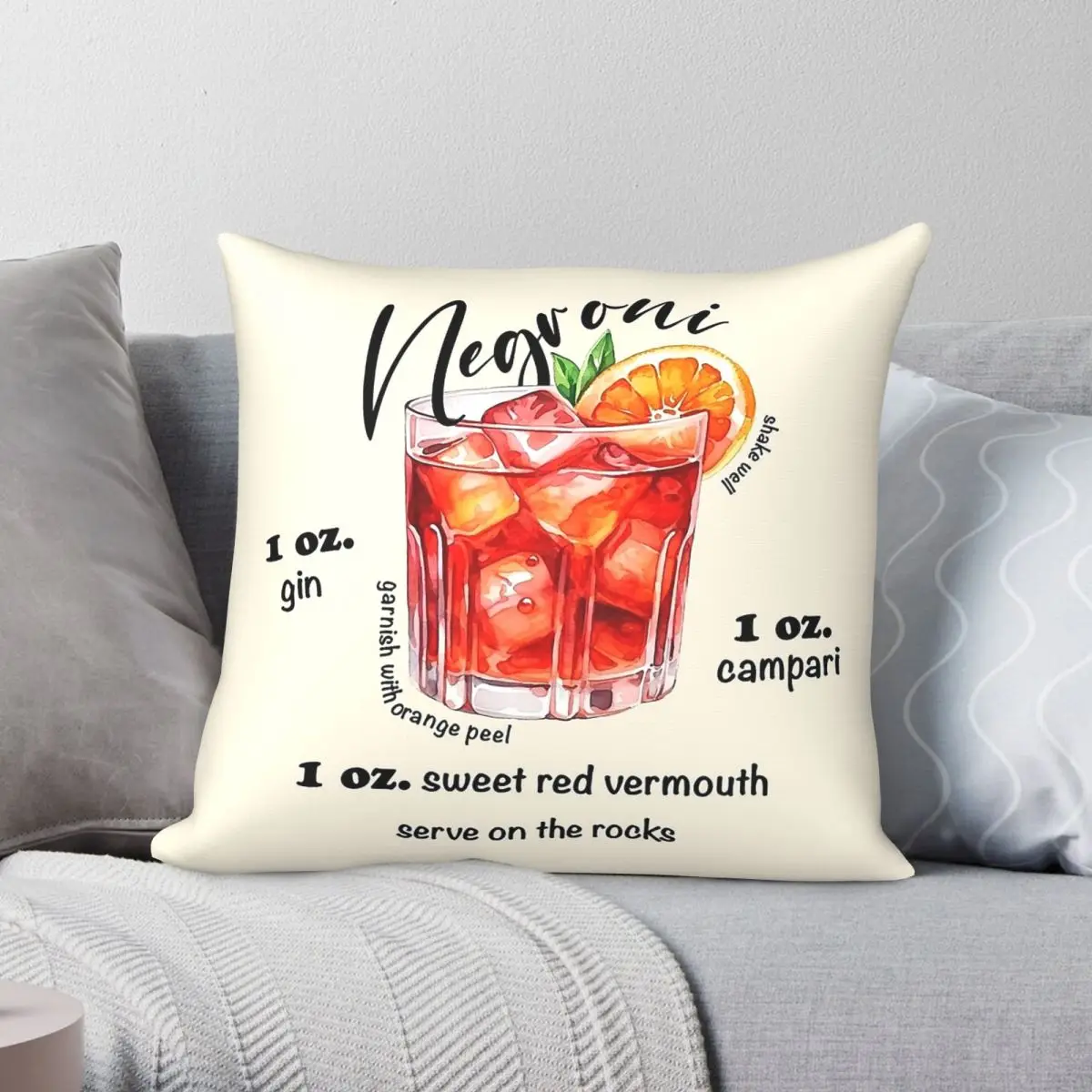Negroni Cocktail Recipe Square Pillowcase Polyester Linen Velvet Creative Zip Decor Pillow Case Room Cushion Cover