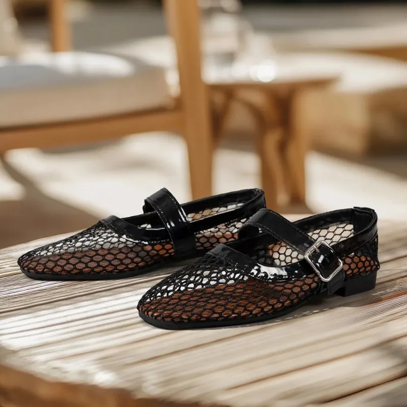 Women Mesh Ballet Flats Fishnet Ballerina Flats Comfortable Round Toe Ballet Shoes Breathable Casual Walking Shoes for Commuting