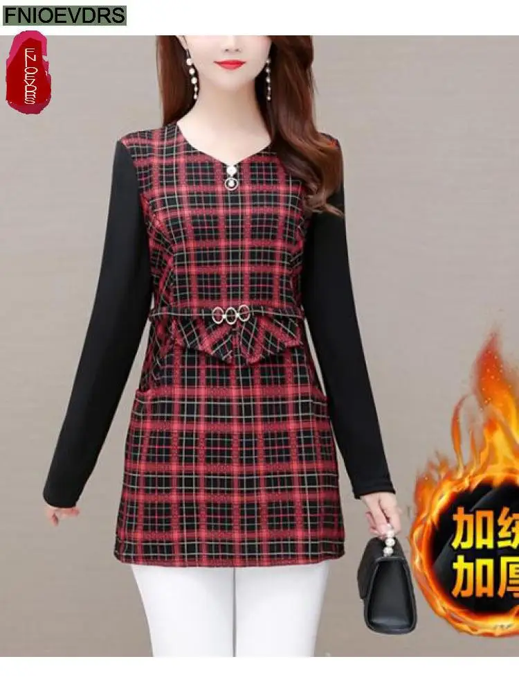 Hot Sales Women Retro Elegant Office Lady Vintage Plaid Shirt Loose Peplum Tops Belly Long Tunic Basic Shirts Blouses