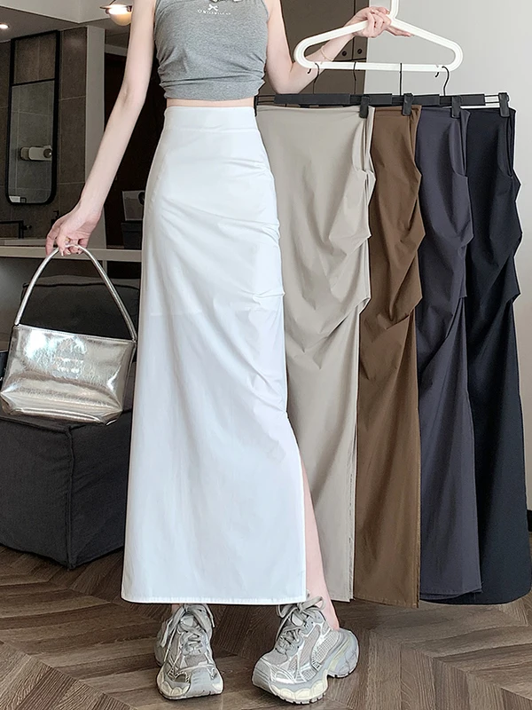 

Ay Юбка для спецодежды с асимметричным подолом, женская весенняя новая утягивающая плиссированная длинная юбка с запахом и высокой талией, силуэт трапециевидной формы